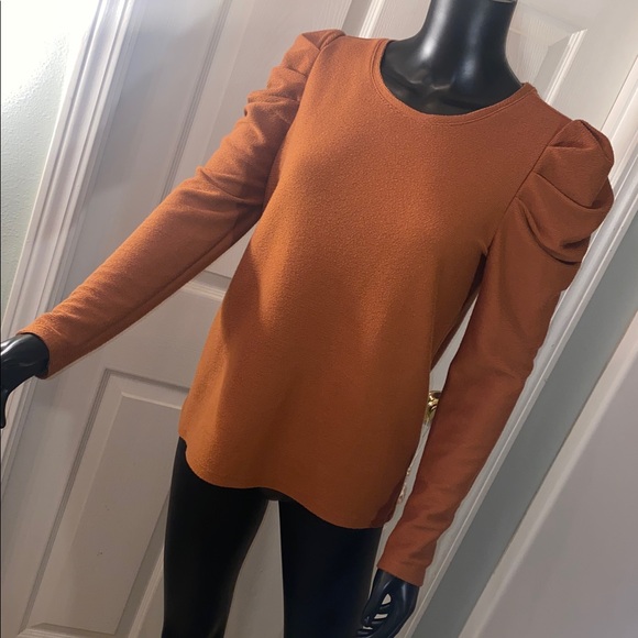 Nine West Burnt Orange Brown Puff Sleeve Sweater Blouse Top - Picture 5 of 12